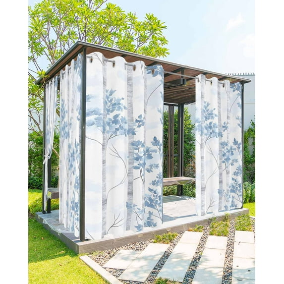 nqOlkjepod Outdoor Curtains for Patio Waterproof, Blue Ombre Leaves Outdoor Privacy Panels Grommet, Gray Forest Branches Blackout Outside Curtains for Porch/Cabana/Pergola/Gazebo 54"x84", 1 Panel