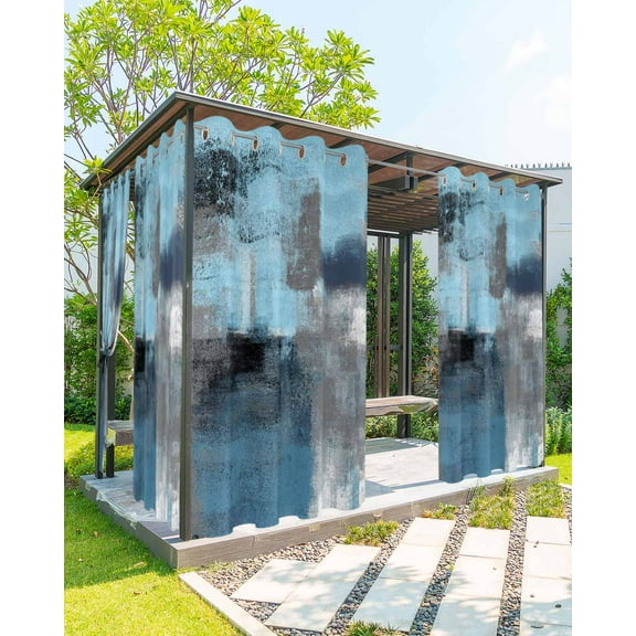 nqOlkjepod Outdoor Curtains for Patio Waterproof, Blue Ombre Outdoor Privacy Panels Grommet, Vintage Shabby Chic Abstract Aesthetics Blackout Outside Curtains for Porch/Cabana 54"x84", 1 Panel