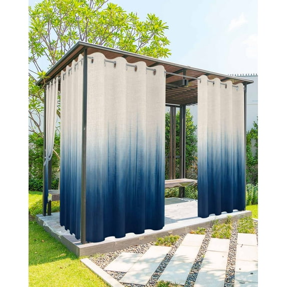 nqOlkjepod Outdoor Curtains for Patio Waterproof, Blue Ombre Stripe Outdoor Privacy Panels Grommet, Abstract Art Modern Gradient Beige Blackout Outside Curtains for Porch/Cabana 54"x95", 1 Panel
