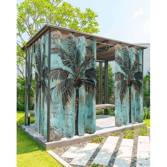 nqOlkjepod Outdoor Curtains for Patio Waterproof, Boho Coastal Tree Outdoor Privacy Panels Grommet, Ocean Vintage Tropical Plant Flower Blackout Outside Curtains for Porch/Cabana 54"x108", 2 Panels