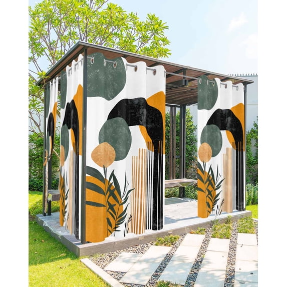 nqOlkjepod Outdoor Curtains for Patio Waterproof, Boho Middle Century Outdoor Privacy Panels Grommet, Abstract Orange Geometric Botanical Blackout Outside Curtains for Porch 54"x108", 2 Panels