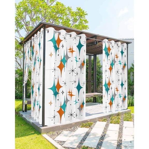 nqOlkjepod Outdoor Curtains for Patio Waterproof, Boho Middle Century Outdoor Privacy Panels Grommet, Retro Orange Teal Grey Star Rhombus Blackout Outside Curtains for Porch 54"x108", 2 Panels