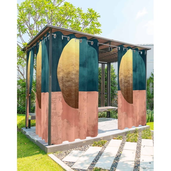 nqOlkjepod Outdoor Curtains for Patio Waterproof, Boho Outdoor Privacy Panels Grommet, Modern Abstract Gold Teal Geometric Art Blackout Outside Curtains for Porch/Cabana/Pergola 54"x95", 2 Panels