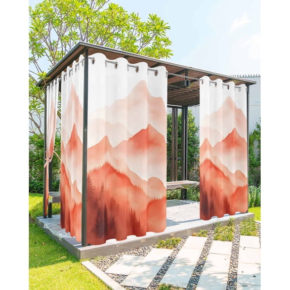 nqOlkjepod Outdoor Curtains for Patio Waterproof, Boho Red Forest Outdoor Privacy Panels Grommet, Modern Watercolor Mountains Trees Blackout Outside Curtains for Porch/Cabana 54"x95", 2 Panels