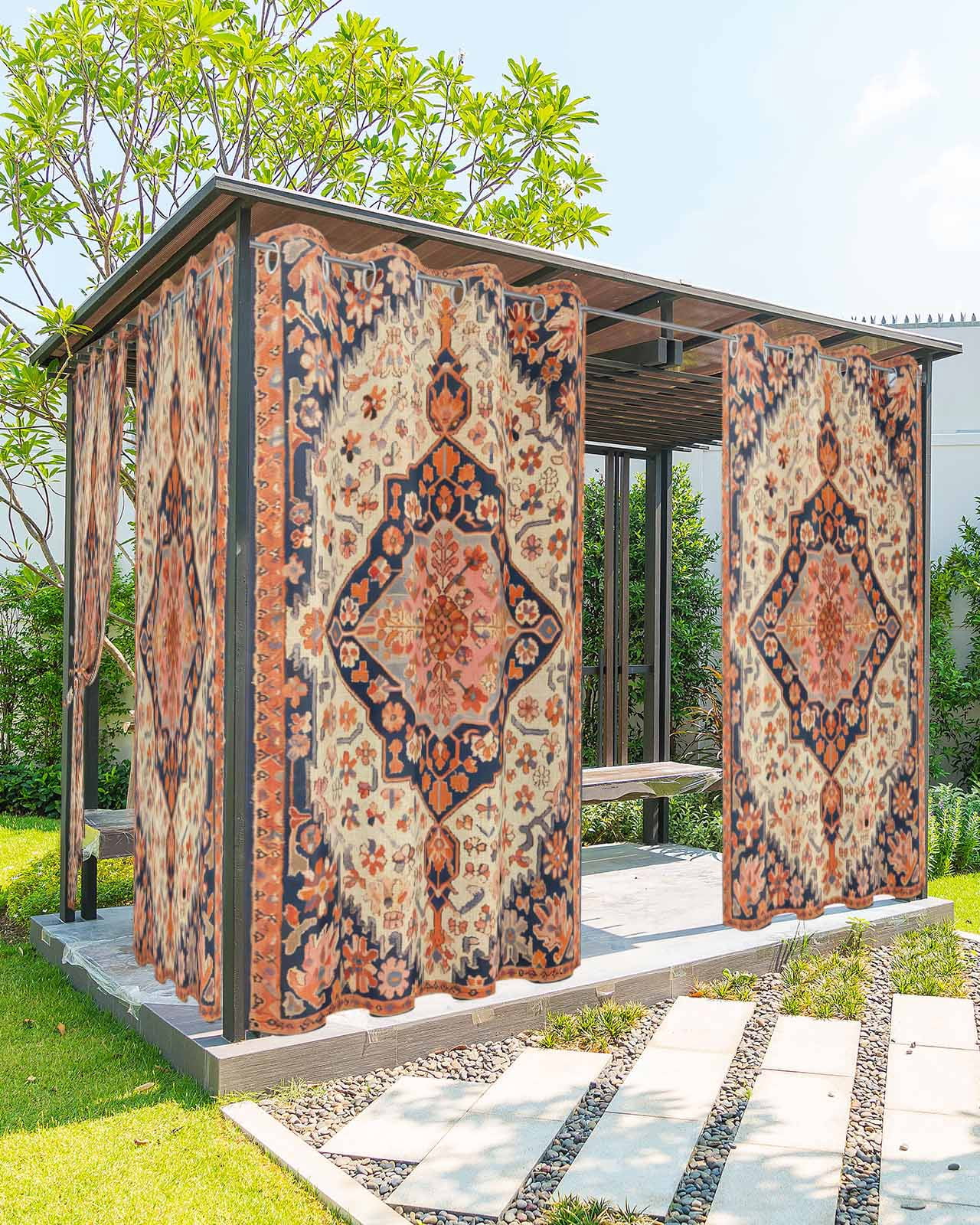 nqOlkjepod Outdoor Curtains for Patio Waterproof, Boho Southwest Outdoor Privacy Panels Grommet, Retro Farmhouse Aztec Tribal Geometric Blackout Outside Curtains for Porch/Cabana 54"x84", 2 Panels