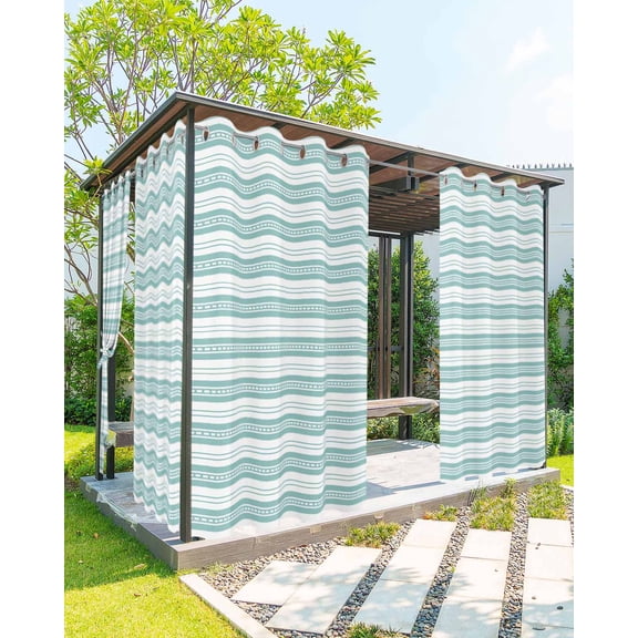 nqOlkjepod Outdoor Curtains for Patio Waterproof, Boho Turquoise Stripe Outdoor Privacy Panels Grommet, Abstract Geometric White Minimalist Blackout Outside Curtains for Porch 54"x108", 2 Panels