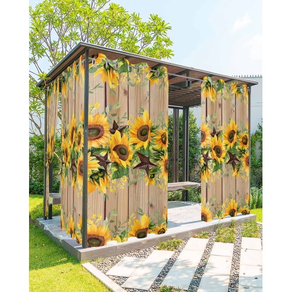 nqOlkjepod Outdoor Curtains for Patio Waterproof, Brown Sunflower Outdoor Privacy Panels Grommet, Rustic Country Star Spring Summer Wooden Blackout Outside Curtains for Porch/Cabana 54"x95", 1 Panel