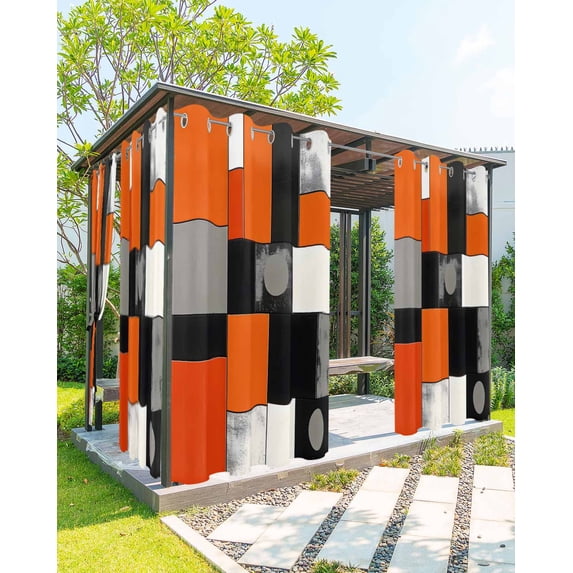 nqOlkjepod Outdoor Curtains for Patio Waterproof, Burnt Orange Black Grey Outdoor Privacy Panels Grommet, Vintage Contemporary Geometric Blackout Outside Curtains for Porch/Cabana 54"x84", 2 Panels
