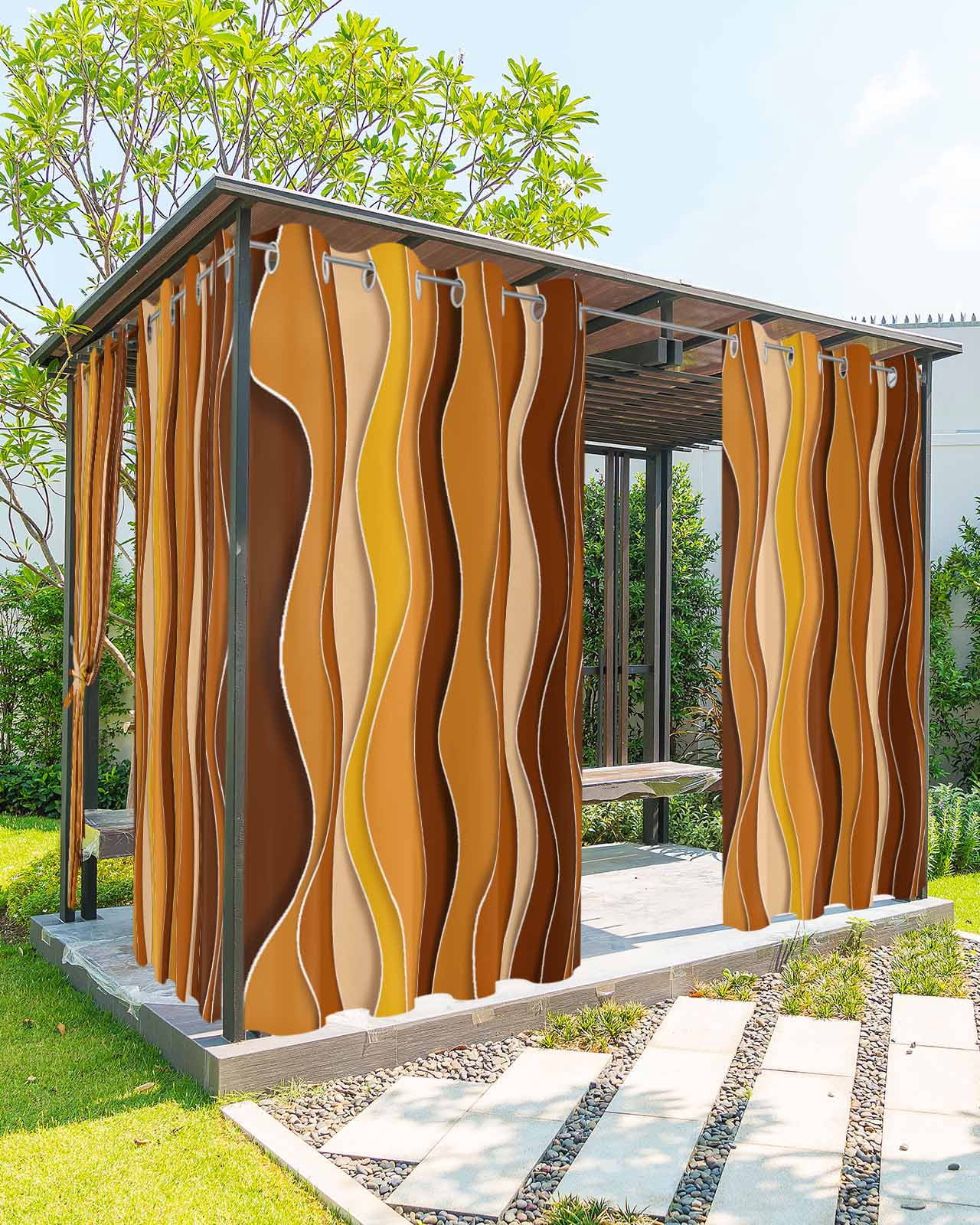 nqOlkjepod Outdoor Curtains for Patio Waterproof, Burnt Orange Ombre Outdoor Privacy Panels Grommet, Abstract Art Moire Ocean Waves Blackout Outside Curtains for Porch/Cabana 54"x108", 2 Panels
