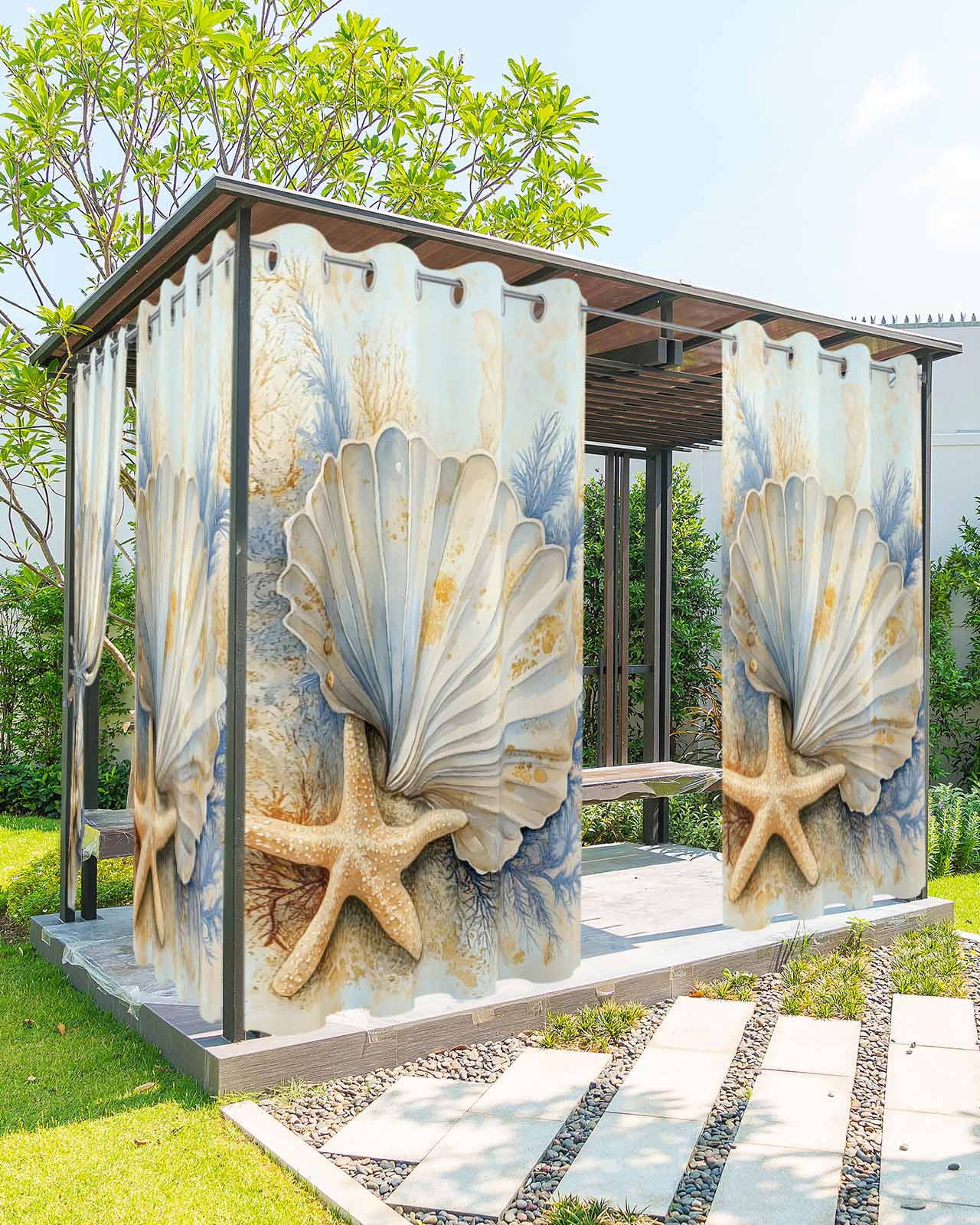 Patio Shell nqOlkjepod Outdoor Curtains for Patio Waterproof, Coastal Shell Outdoor ...