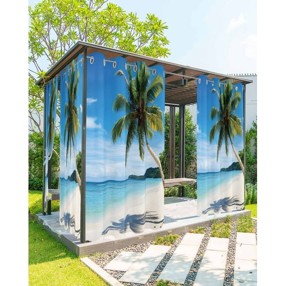 nqOlkjepod Outdoor Curtains for Patio Waterproof, Coastal Tropical Outdoor Privacy Panels Grommet, Blue Sky Coconut Tree Summer Beach Blackout Outside Curtains for Porch/Cabana 54"x84", 2 Panels