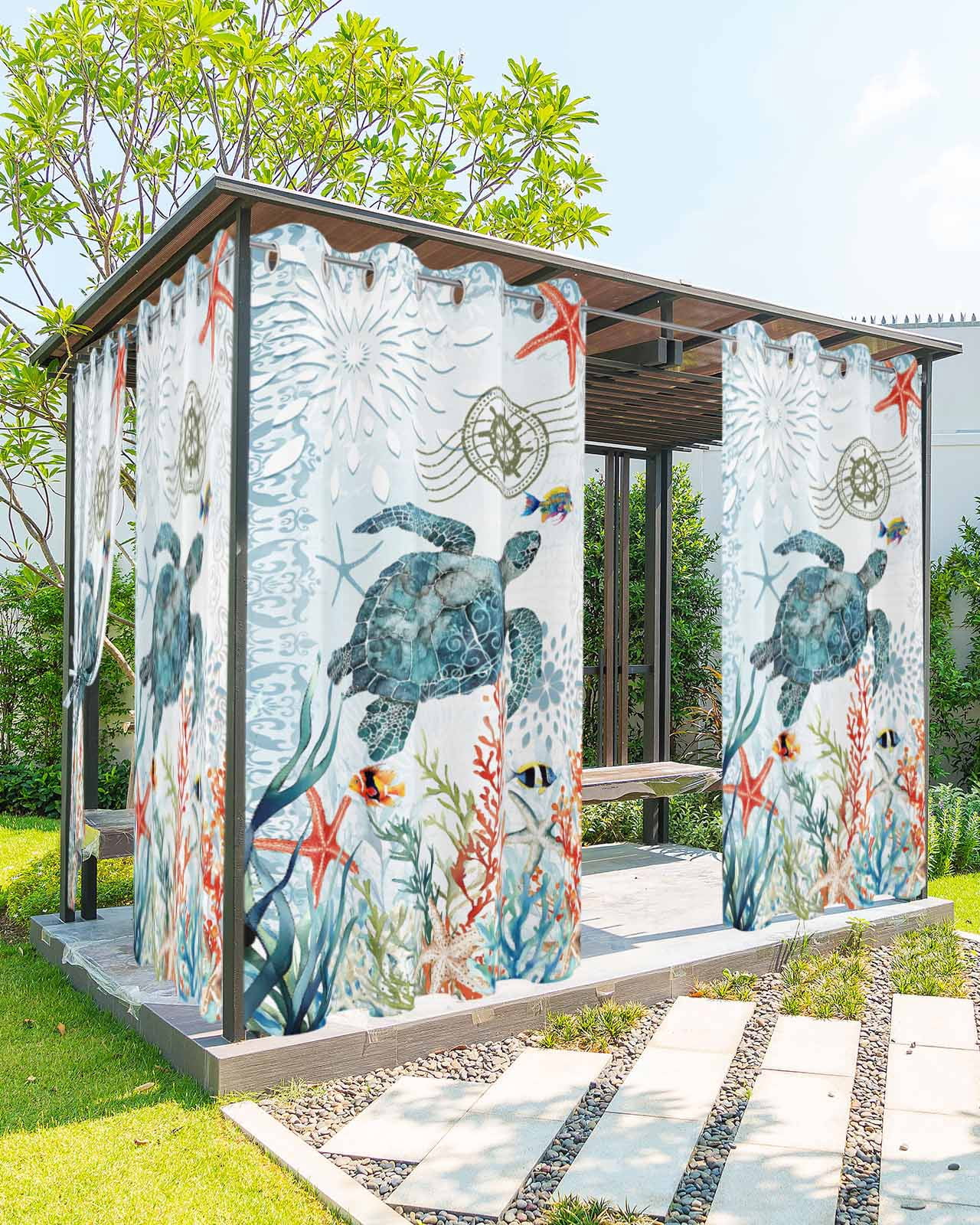 Turtle Panel Railing nqOlkjepod Outdoor Curtains for Patio Waterproof, Coastal Turtle ...