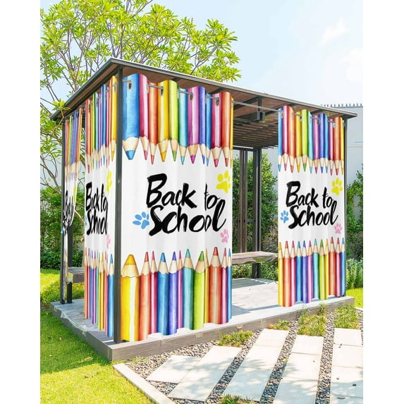 nqOlkjepod Outdoor Curtains for Patio Waterproof, Colorful Pencils Outdoor Privacy Panels Grommet, Dog Paws Back to School Cute Blackout Outside Curtains for Porch/Cabana/Pergola 54"x84", 1 Panel
