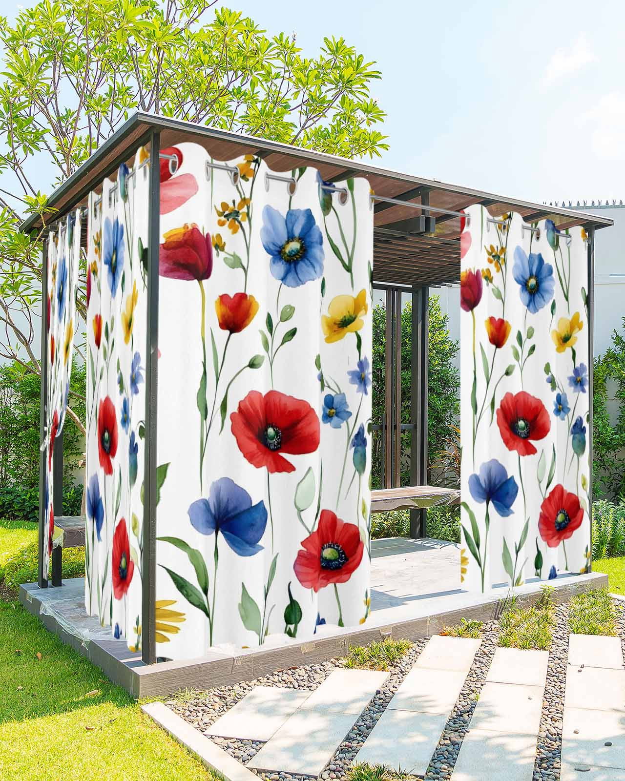 Photo inspiration: Nqolkjepod Outdoor Curtains For Patio Waterproof Colorful Poppies Photo Inspiration