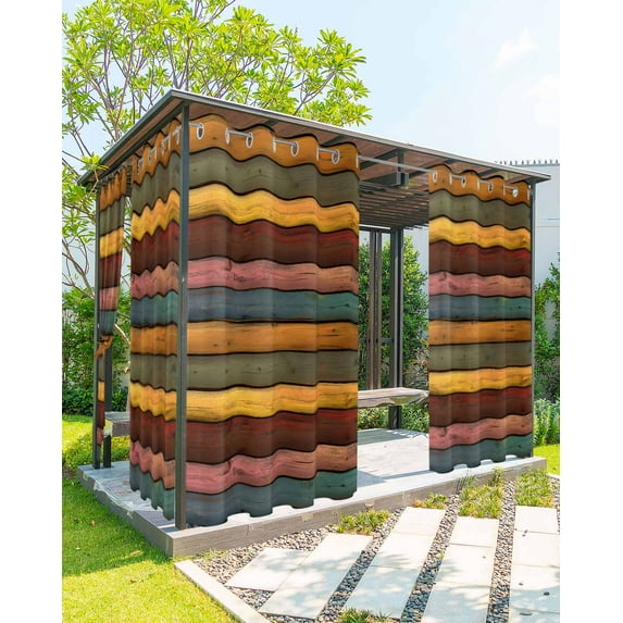 nqOlkjepod Outdoor Curtains for Patio Waterproof, Colorful Vintage Outdoor Privacy Panels Grommet, Vintage Wooden Farmhouse Blackout Outside Curtains for Porch/Cabana/Pergola 54"x108", 2 Panels