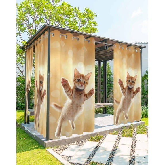 nqOlkjepod Outdoor Curtains for Patio Waterproof, Cute Orange Cat Outdoor Privacy Panels Grommet, Lovely Modern Floating Pet Kitten Blackout Outside Curtains for Porch/Cabana 54"x108", 1 Panel