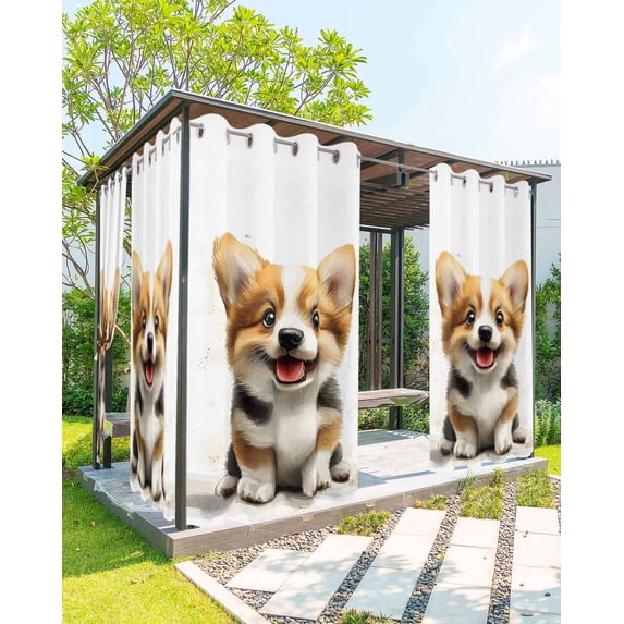 nqOlkjepod Outdoor Curtains for Patio Waterproof, Cute Puppy Outdoor Privacy Panels Grommet, Modern Sitting Pet Dog Watercolor Blackout Outside Curtains for Porch/Cabana/Pergola 54"x108", 2 Panels