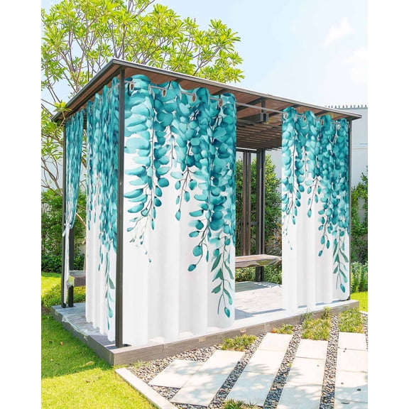 nqOlkjepod Outdoor Curtains for Patio Waterproof, Eucalyptus Leaves Outdoor Privacy Panels Grommet, Green Botanical Plants Watercolor Blackout Outside Curtains for Porch/Cabana 54"x108", 1 Panel