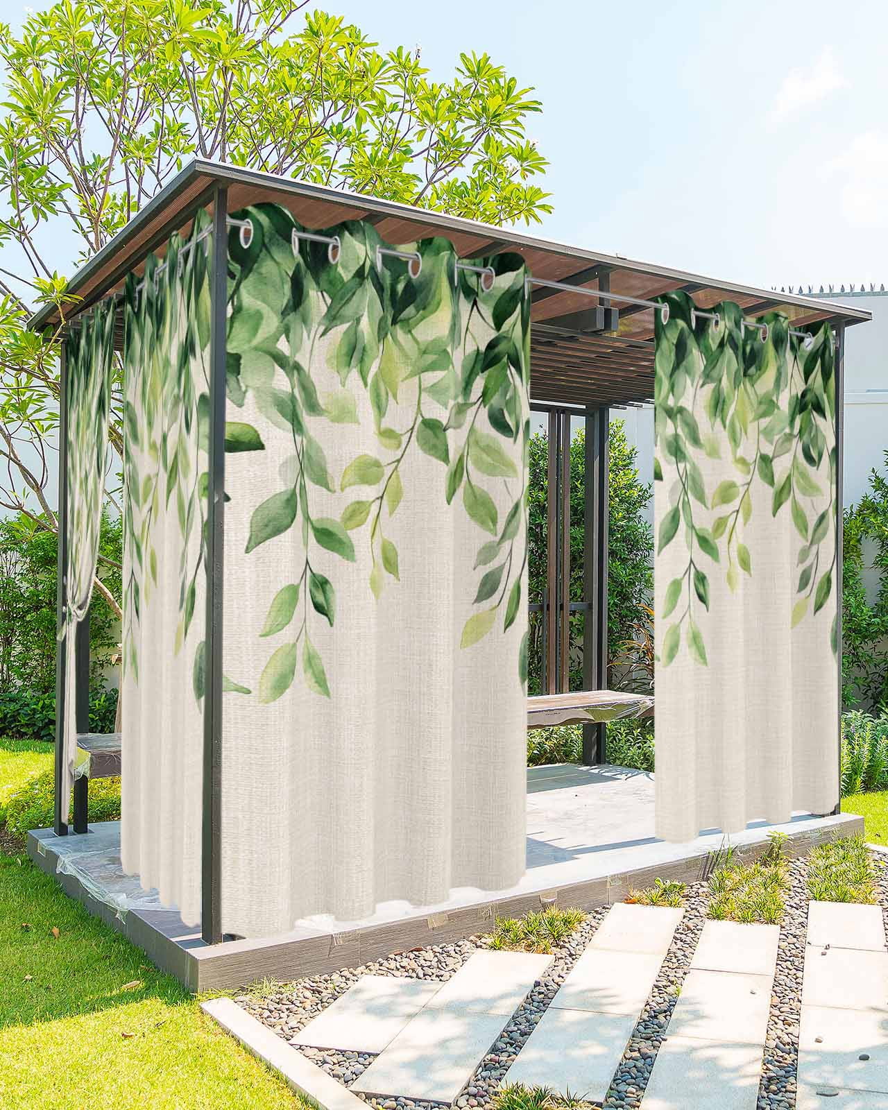 nqOlkjepod Outdoor Curtains for Patio Waterproof, Eucalyptus Leaves Outdoor Privacy Panels Grommet, Vintage Spring Leaves Aesthetic Blackout Outside Curtains for Porch/Cabana 54"x95", 1 Panel