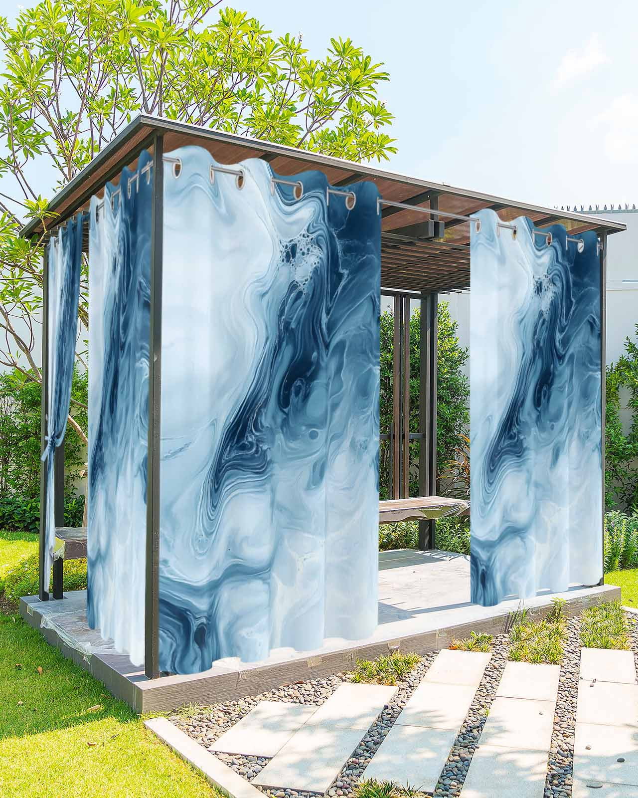 nqOlkjepod Outdoor Curtains for Patio Waterproof, Farm Marble Outdoor Privacy Panels Grommet, Ombre Blue White Marble Crack Art Blackout Outside Curtains for Porch/Cabana/Pergola 54"x84", 1 Panel