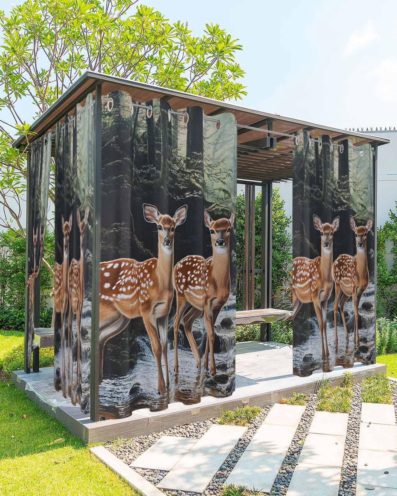 nqOlkjepod Outdoor Curtains for Patio Waterproof, Farmhouse Forest Deer ...