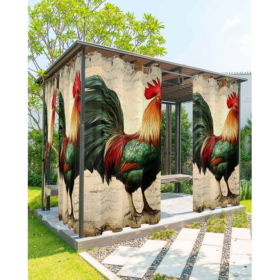 nqOlkjepod Outdoor Curtains for Patio Waterproof, Farmhouse Rooster Outdoor Privacy Panels Grommet, Vintage Watercolor Country Animals Blackout Outside Curtains for Porch/Cabana 54"x95", 2 Panels