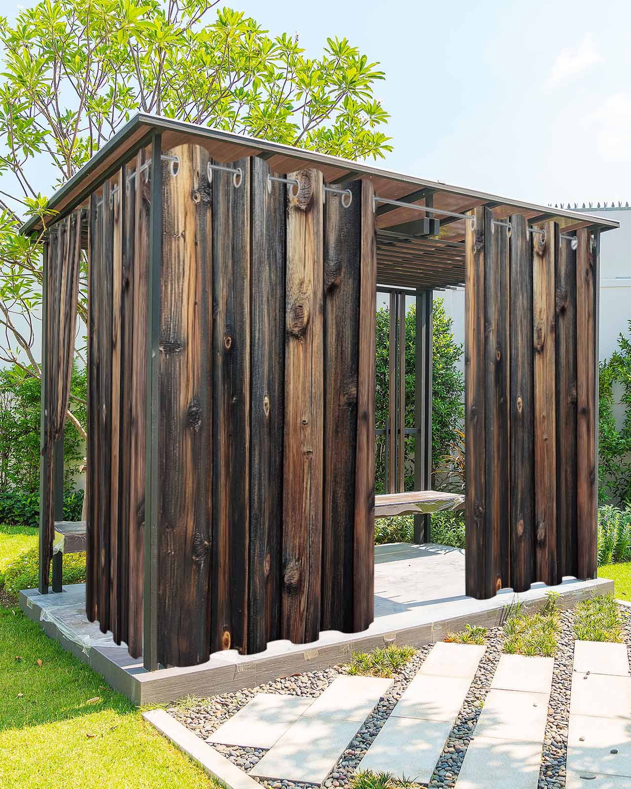 nqOlkjepod Outdoor Curtains for Patio Waterproof, Farmhouse Wooden Outdoor Privacy Panels Grommet, Brown Modernism Retro Blackout Outside Curtains for Porch/Cabana/Pergola/Gazebo 54"x84", 2 Panels