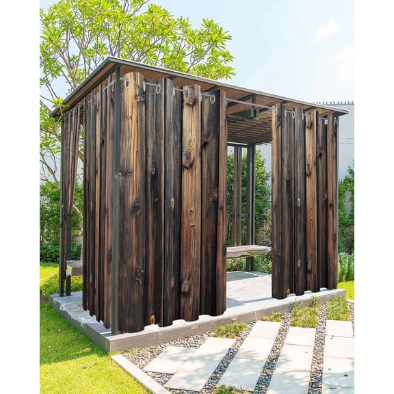 nqOlkjepod Outdoor Curtains for Patio Waterproof, Farmhouse Wooden Outdoor Privacy Panels Grommet, Brown Modernism Retro Blackout Outside Curtains for Porch/Cabana/Pergola/Gazebo 54"x84", 2 Panels