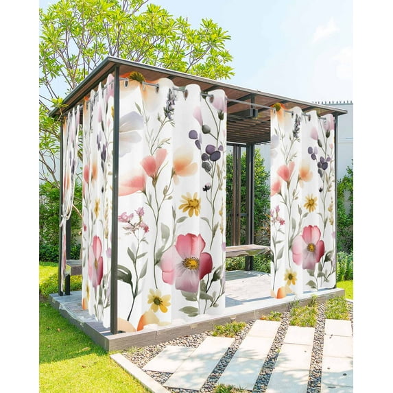 nqOlkjepod Outdoor Curtains for Patio Waterproof, Flower Spring Outdoor Privacy Panels Grommet, Watercolor Retro Country Farm Leaf Plant Blackout Outside Curtains for Porch/Cabana 54"x84", 1 Panel