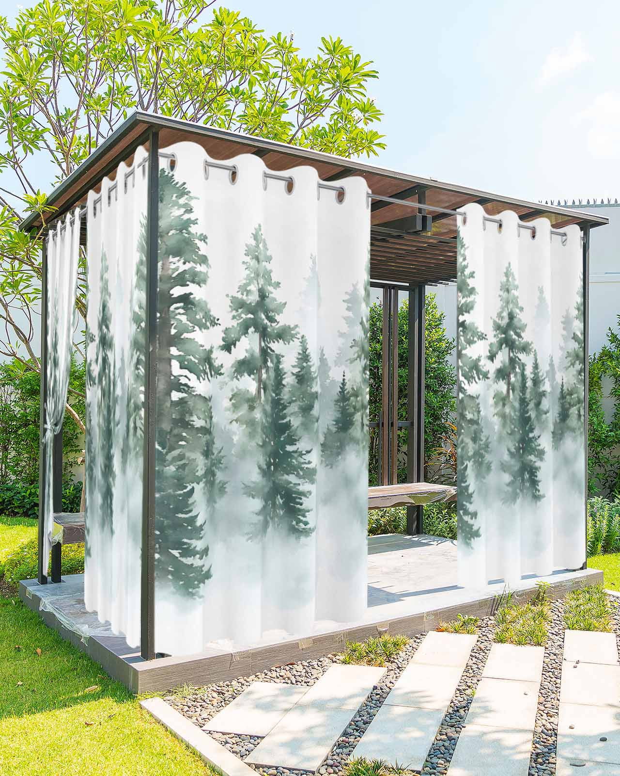 nqOlkjepod Outdoor Curtains for Patio Waterproof, Forest Green Ombre Outdoor Privacy Panels Grommet, Watercolor Trees Sage Green Blackout Outside Curtains for Porch/Cabana/Pergola 54"x84", 2 Panels