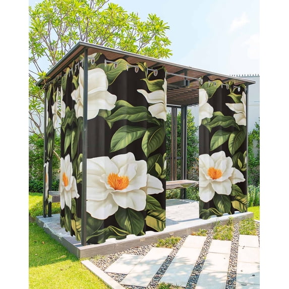 nqOlkjepod Outdoor Curtains for Patio Waterproof, Gardenia Outdoor Privacy Panels Grommet, White Summer Flowers Green Leaves Vintage Blackout Outside Curtains for Porch/Cabana 54"x95", 2 Panels