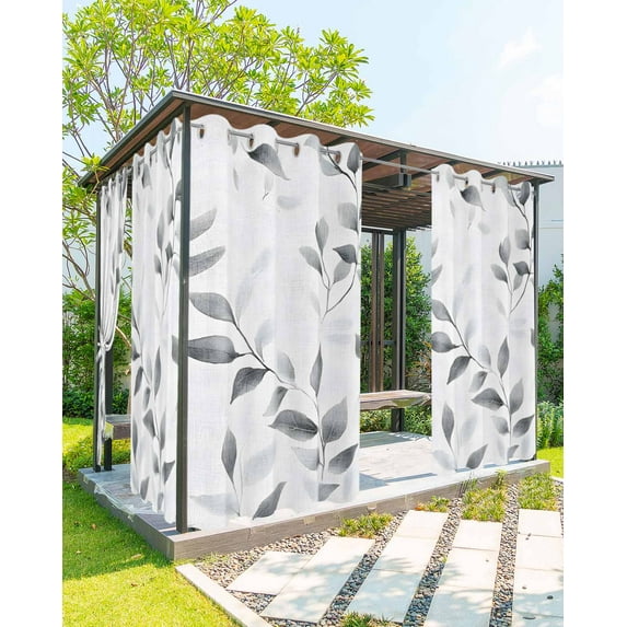 nqOlkjepod Outdoor Curtains for Patio Waterproof, Gray Leaves Outdoor Privacy Panels Grommet, Spring Rustic Branches Botanical Blackout Outside Curtains for Porch/Cabana/Pergola 54"x84", 2 Panels
