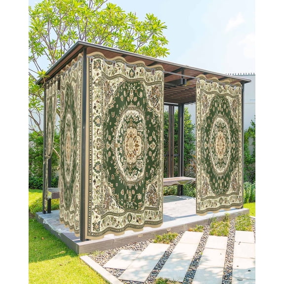 nqOlkjepod Outdoor Curtains for Patio Waterproof, Green Boho Outdoor Privacy Panels Grommet, Chic Traditional Antique Geometric Tribal Blackout Outside Curtains for Porch/Cabana 54"x108", 1 Panel