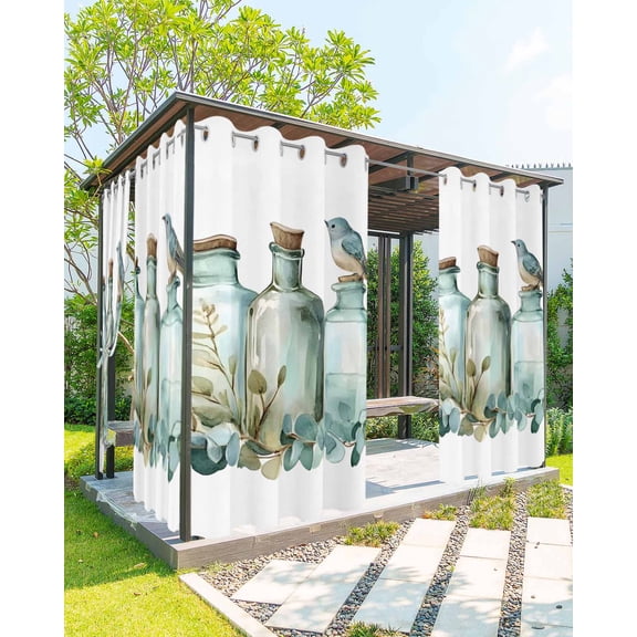 nqOlkjepod Outdoor Curtains for Patio Waterproof, Green Eucalyptus Leaves Outdoor Privacy Panels Grommet, Spring Botanical Vase Birds Blackout Outside Curtains for Porch/Cabana 54"x108", 1 Panel