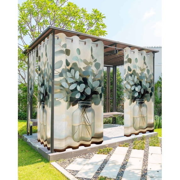 nqOlkjepod Outdoor Curtains for Patio Waterproof, Green Eucalyptus Outdoor Privacy Panels Grommet, Botanical Leaves Spring Retro Art Blackout Outside Curtains for Porch/Cabana 54"x108", 1 Panel