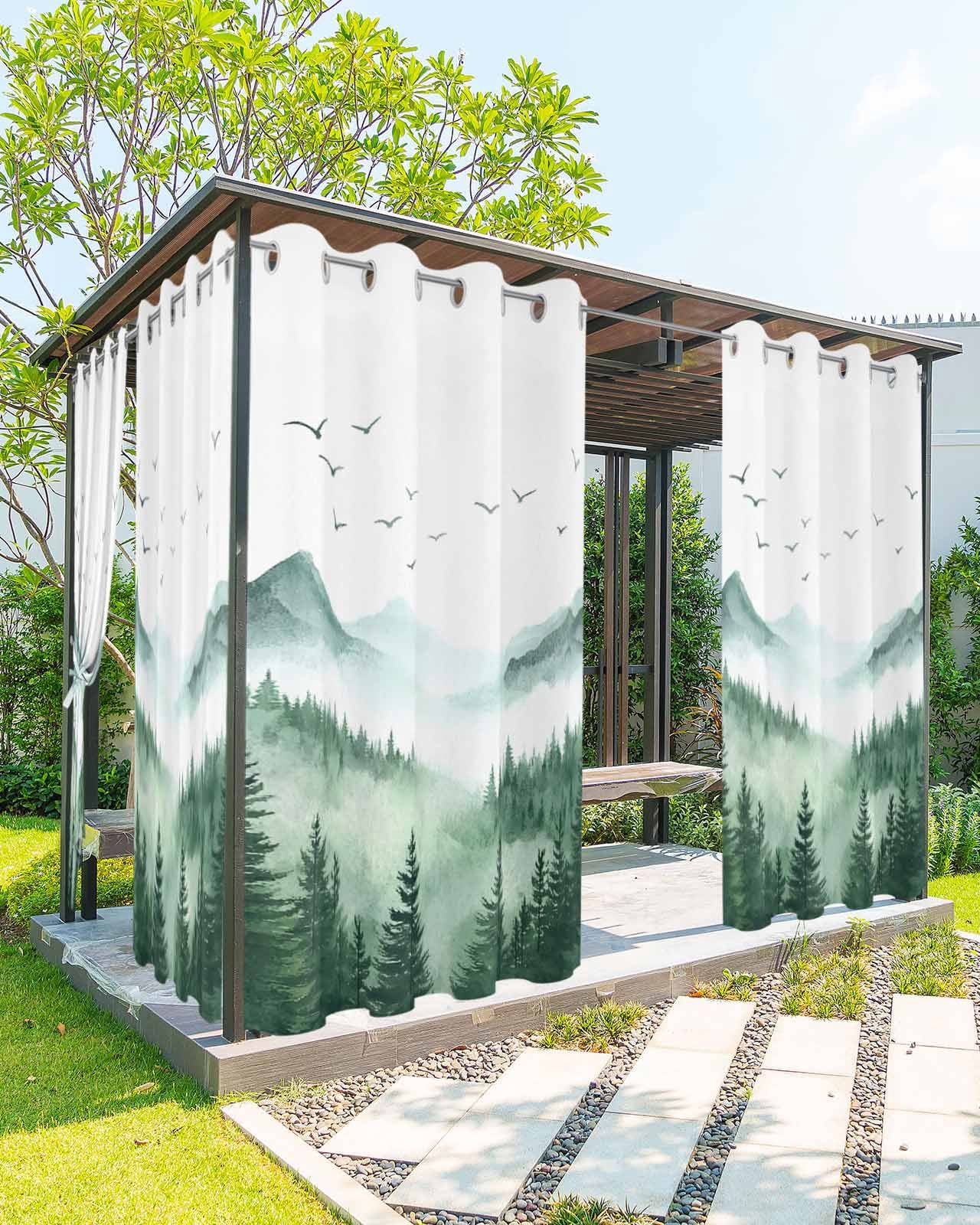 nqOlkjepod Outdoor Curtains for Patio Waterproof, Green Foggy Forest ...