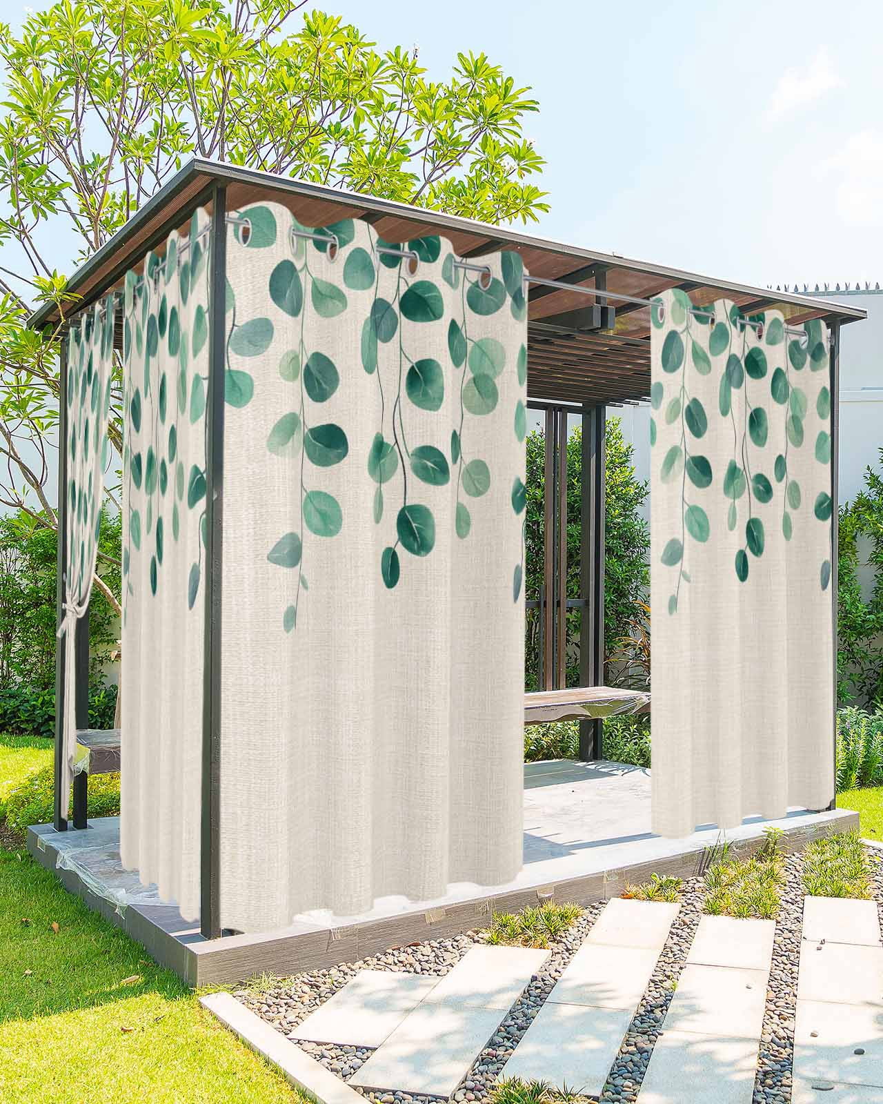 nqOlkjepod Outdoor Curtains for Patio Waterproof, Green Leaves Outdoor Privacy Panels Grommet, Retro Farmhouse Spring Natural Vines Blackout Outside Curtains for Porch/Cabana 54"x95", 2 Panels