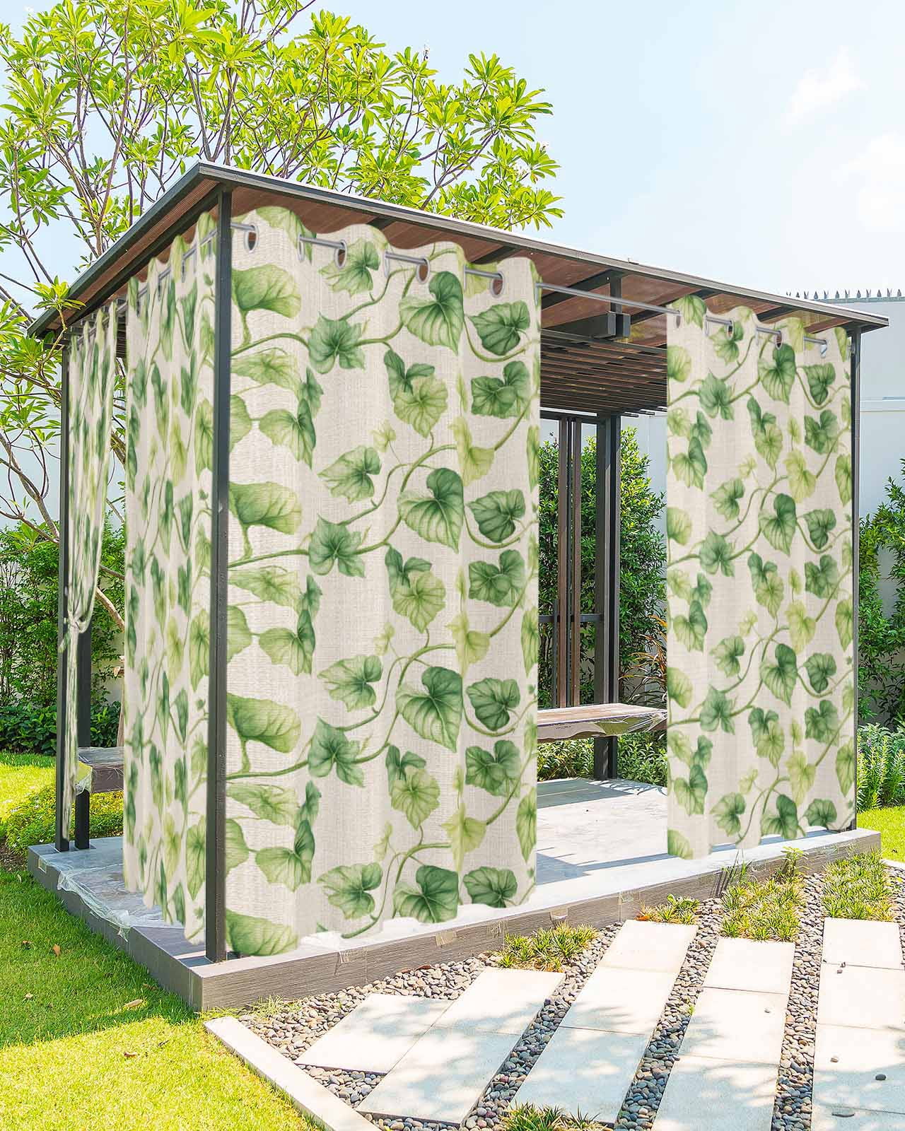 Aperturee Fall Leaves Fresh Waterproof Printed Outdoor Curtains