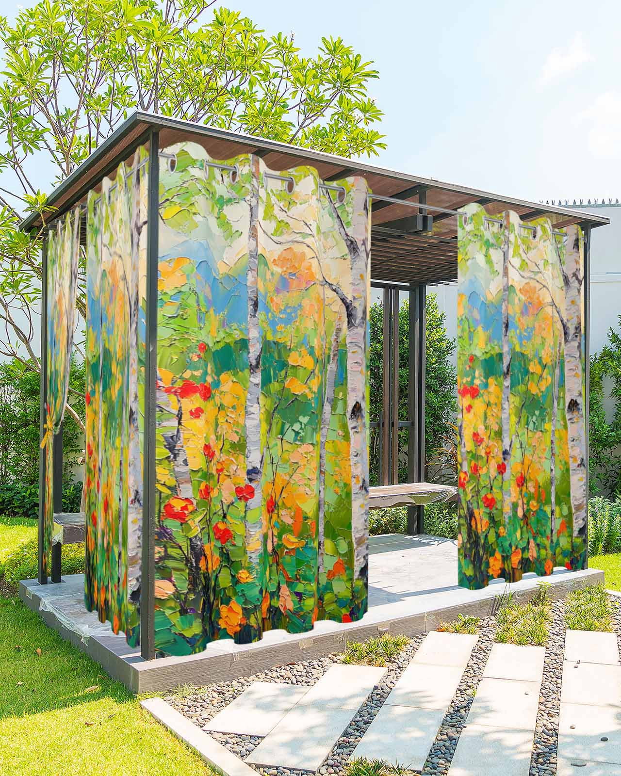 nqOlkjepod Outdoor Curtains for Patio Waterproof, Green Oil Painting Outdoor Privacy Panels Grommet, Modern Abstract Art Summer Botanical Blackout Outside Curtains for Porch/Cabana 54"x95", 1 Panel