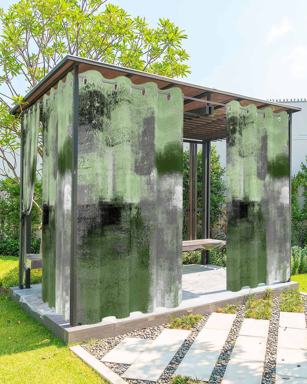 Aperturee Green Forest Waterproof Printed Outdoor Curtains