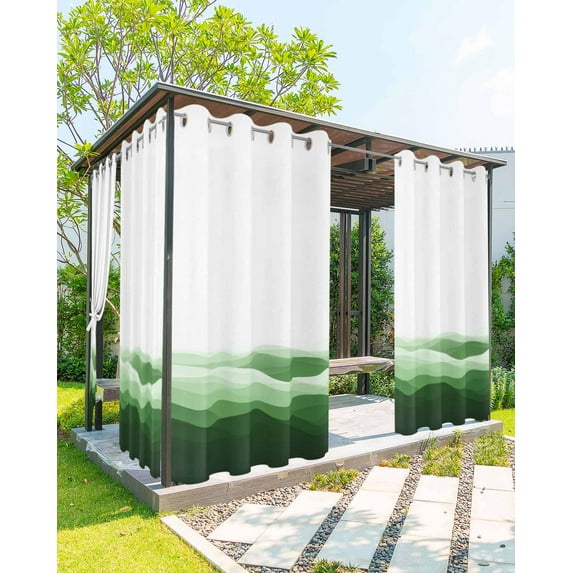 nqOlkjepod Outdoor Curtains for Patio Waterproof, Green Ombre Outdoor Privacy Panels Grommet, Summer Minimalist Ocean Waves Blackout Outside Curtains for Porch/Cabana/Pergola/Gazebo 54"x84", 1 Panel