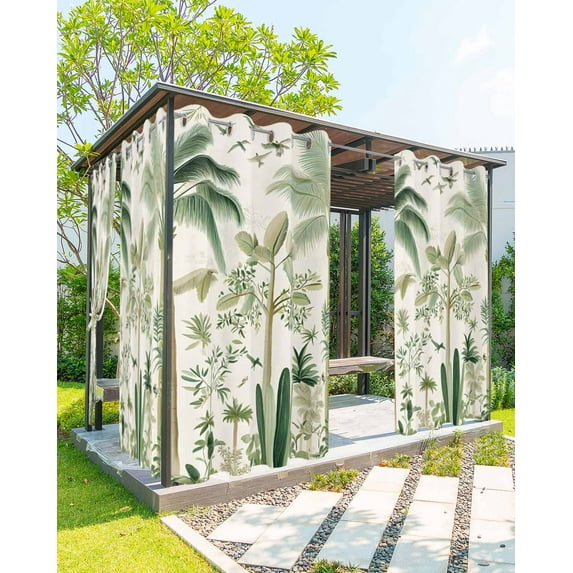 nqOlkjepod Outdoor Curtains for Patio Waterproof, Green Palm Tree Outdoor Privacy Panels Grommet, Summer Beach Cactus Blackout Outside Curtains for Porch/Cabana/Pergola/Gazebo 54"x95", 1 Panel