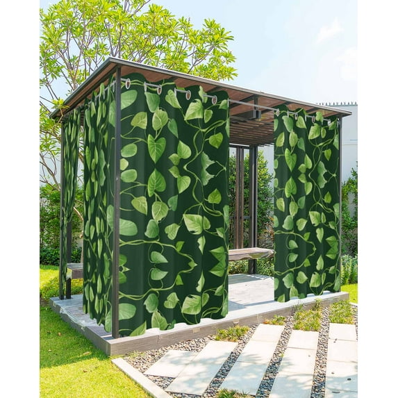 nqOlkjepod Outdoor Curtains for Patio Waterproof, Green Plant Outdoor Privacy Panels Grommet, Spring Leaves Retro Pastoral Botanical Blackout Outside Curtains for Porch/Cabana 54"x84", 1 Panel