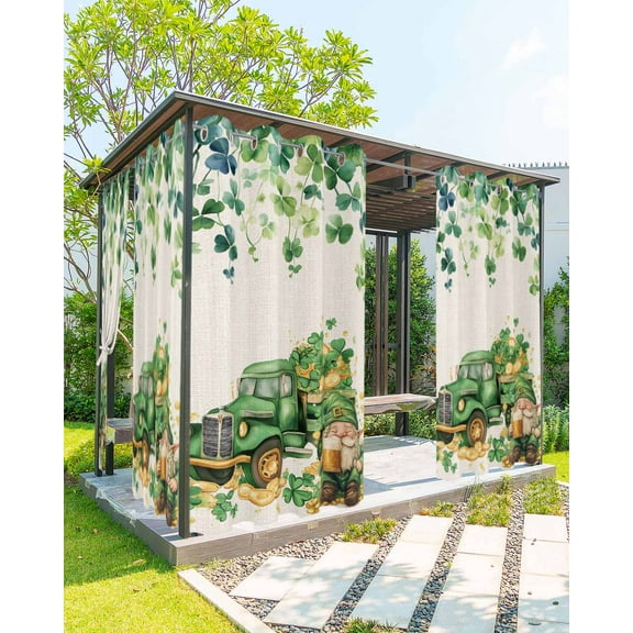 nqOlkjepod Outdoor Curtains for Patio Waterproof, Green St. Patrick's Day Outdoor Privacy Panels Grommet, Vintage Truck Clovers Gold Blackout Outside Curtains for Porch/Cabana 54"x95", 2 Panels
