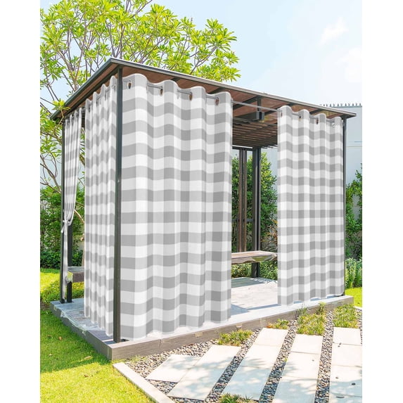 nqOlkjepod Outdoor Curtains for Patio Waterproof, Grey Plaid Outdoor Privacy Panels Grommet, Gradient Geometric Buffalo White Checkered Blackout Outside Curtains for Porch/Cabana 54"x108", 2 Panels