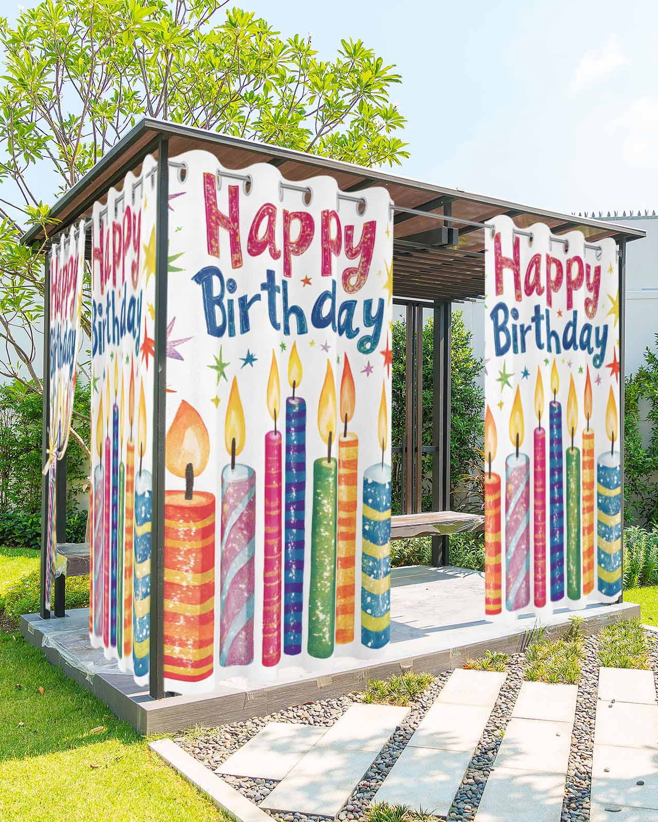 Hapy Rommet nqOlkjepod Outdoor Curtains for Patio Waterproof, Happy Birthday ...