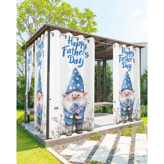 nqOlkjepod Outdoor Curtains for Patio Waterproof, Happy Father's Day Outdoor Privacy Panels Grommet, Blue Gnomes Garden Floral Blackout Outside Curtains for Porch/Cabana/Pergola 54"x84", 1 Panel