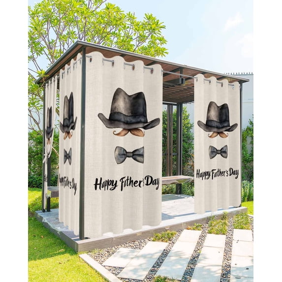 nqOlkjepod Outdoor Curtains for Patio Waterproof, Happy Father's Day Outdoor Privacy Panels Grommet, Funny Bow Beard Watercolor Blackout Outside Curtains for Porch/Cabana/Pergola 54"x95", 2 Panels