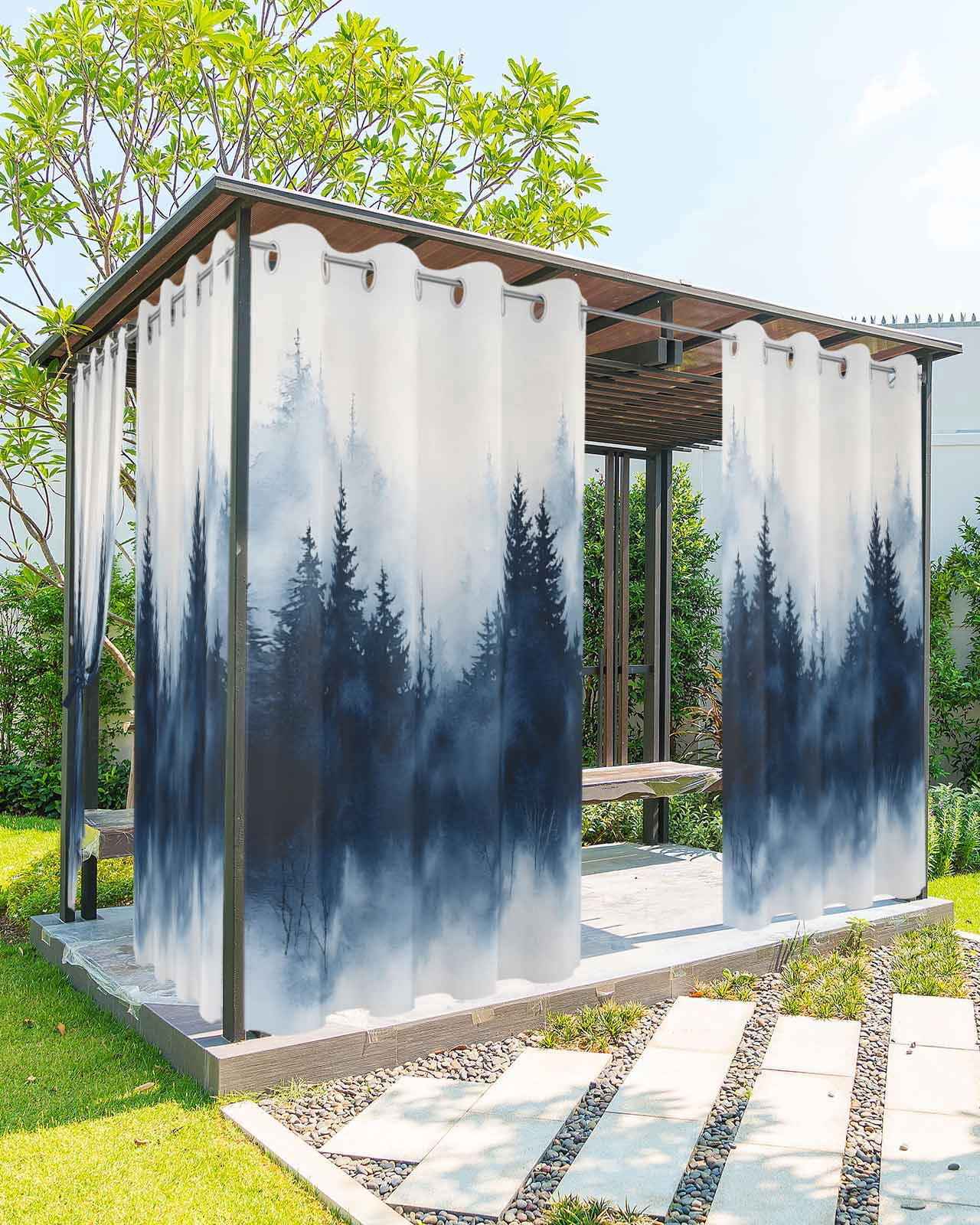 nqOlkjepod Outdoor Curtains for Patio Waterproof, Ink Blue Forest Outdoor Privacy Panels Grommet, Ombre Tree Abstract Art Blackout Outside Curtains for Porch/Cabana/Pergola/Gazebo 54"x84", 2 Panels