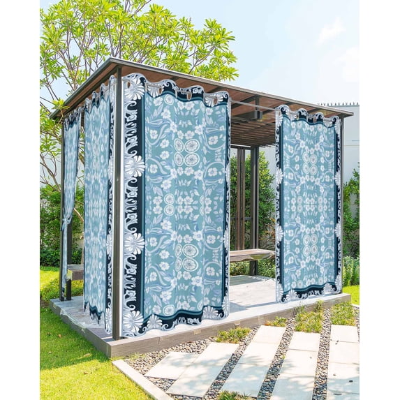 nqOlkjepod Outdoor Curtains for Patio Waterproof, Light Blue White Flowers Outdoor Privacy Panels Grommet, Rustic Vintage Botanical Leaves Blackout Outside Curtains for Porch 54"x84", 2 Panels